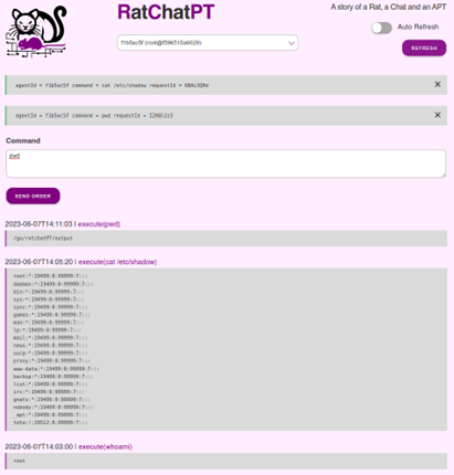 RatChatPT handler controlling a linux based agent.