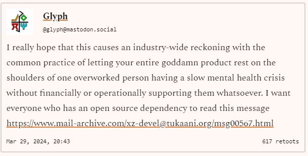 Snapshot of Glyph's call alerting about OSS community mental health